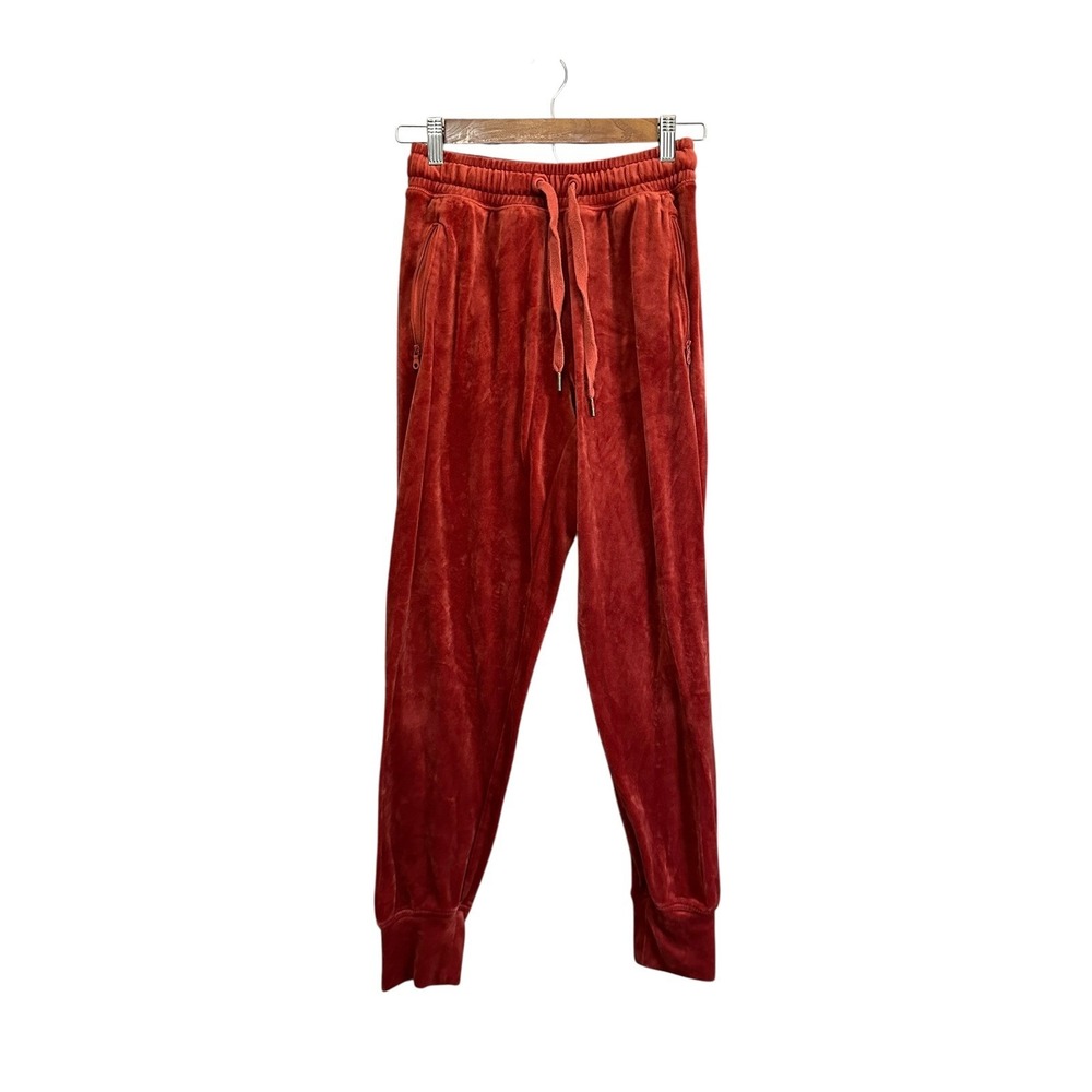 Aerie OFFLINE Velour Jogger Pants Small S Rust Orange Drawstring Pockets